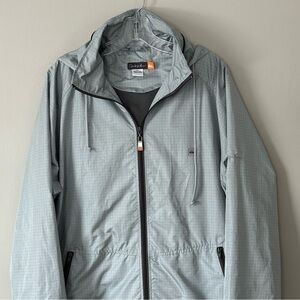 Quicksilver Jacket Windbreaker Womens Lg Hooded Full Zip Pocket Logo Silver